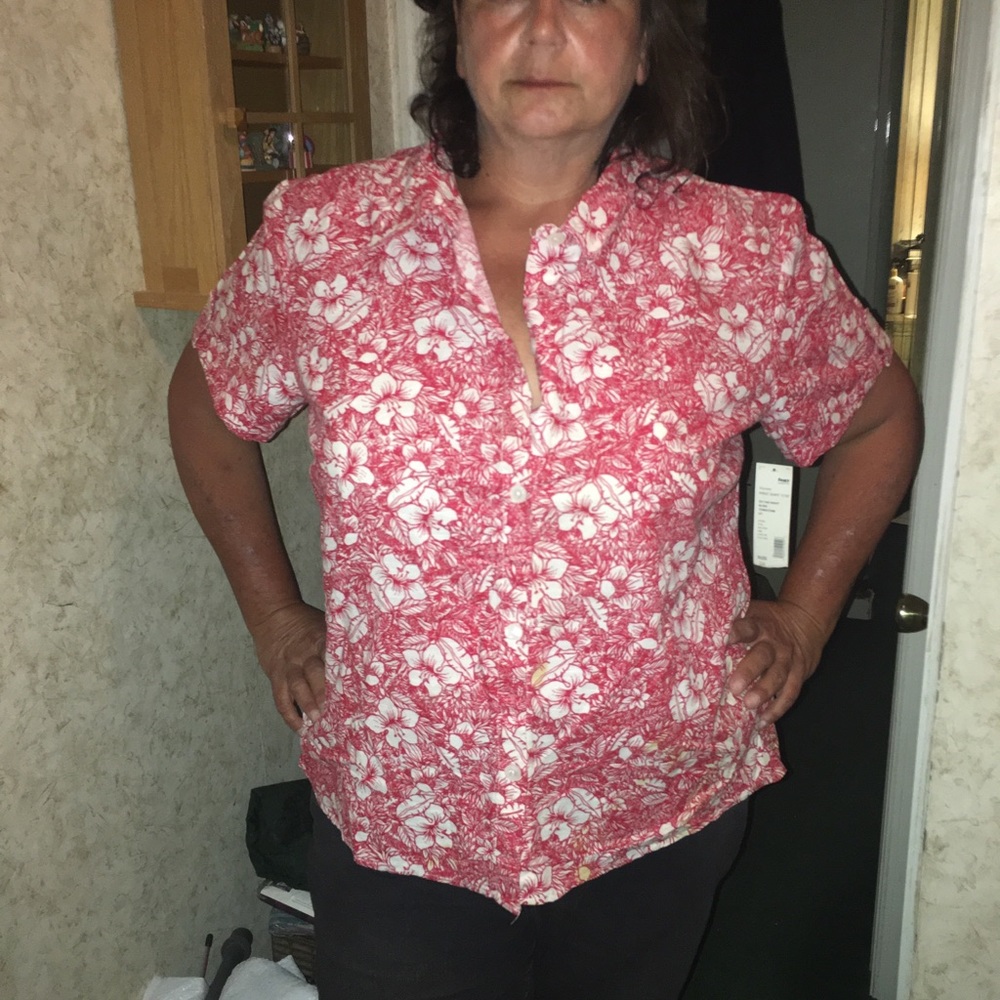 Red floral blouse by first issue